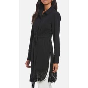 H by Halston Women's Black Fringe Button Down Tunic, L